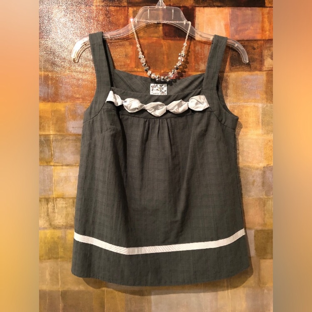 Anthro TABITHA Teal Sleeveless Top w Ribbon Detail